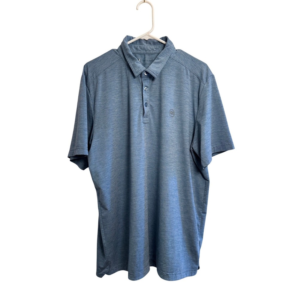 Travis Mathew Mens XL Blue Heathered Performance Golf Polo Stretch Shirt